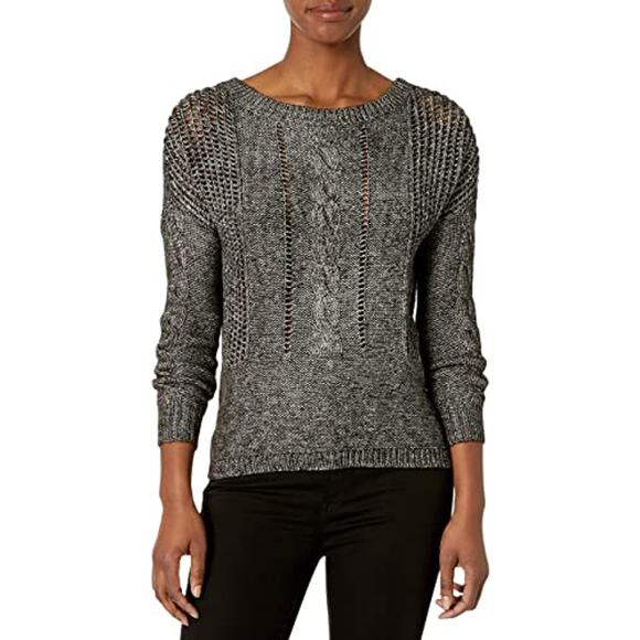 LOLE Heather Gray Cable Knit Sweater XL Cotton Oversized Boxy Chunky $120 NEW - Picture 5 of 8